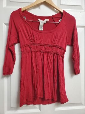 Max Studio Red Scoop-Neck Long Sleeve Empire Waist Top